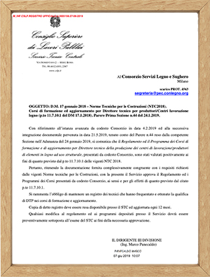 Corsi di formazione ed aggiornamento per Direttore Tecnico di Produzione di elementi strutturali di legno